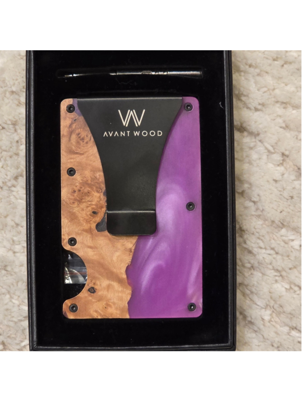 Men's Avant Wood Money Clip Wallet One Size Purple and Brown